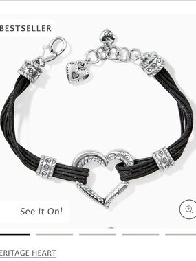 Brighton Heritage Heart Black Leather Bracelet